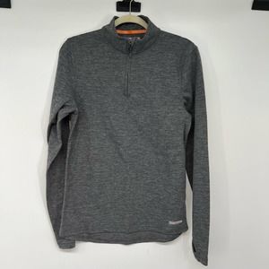 OmniWool 1/4 Zip Sweater Men's Sze M Gray Wool Blend Mock Neck Thumbhole Outdoor